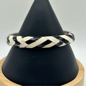 Contemporary Black and White Enameled Chevron Bangle Bracelet